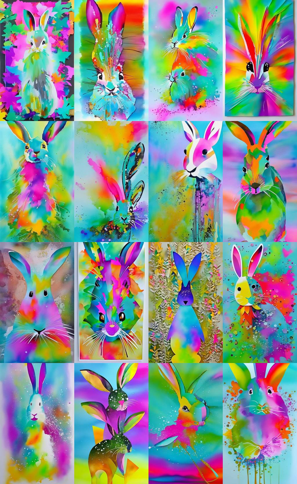 Colorful bunny collage