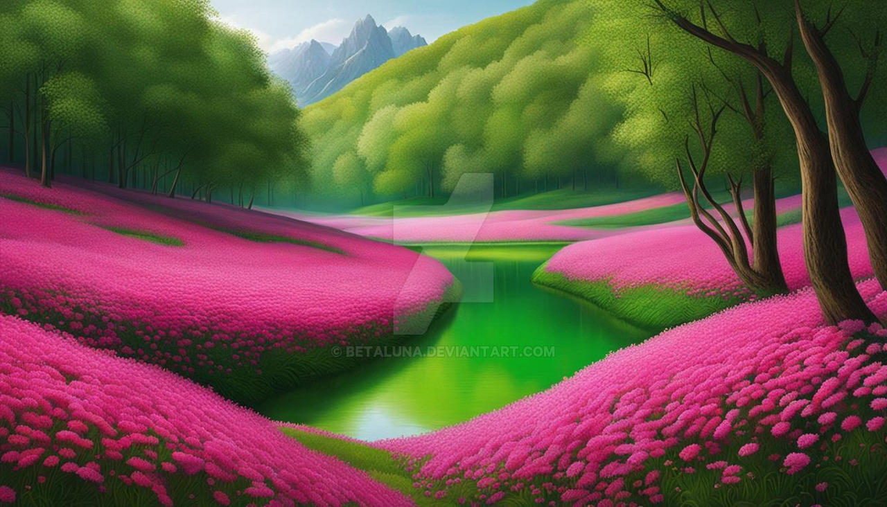 Pink And Green Landscape