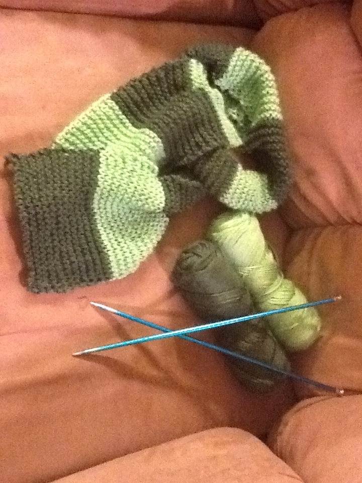 Light and dark green striped scarf