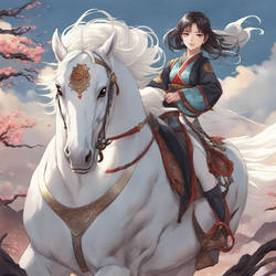 Anime Chinese Woman riding a White Horse