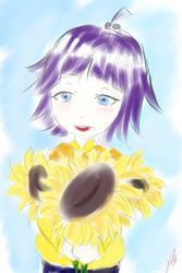 Himawari among sunflowers