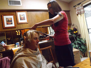 Brendon getting his hair done for Link