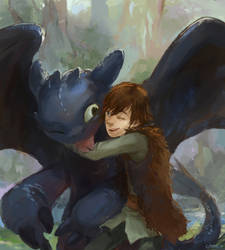 Toothless and Hiccup by lychi