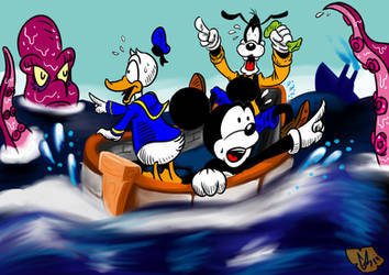 Mickey, Donald and Goofy in Boat Chaos