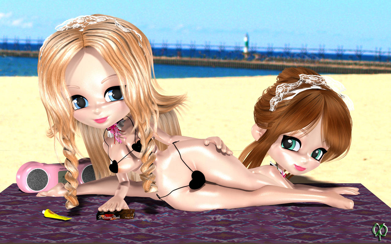 Chibi maids on the beach