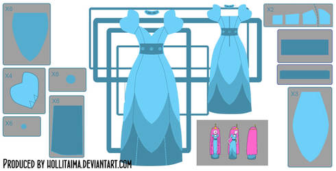 PB layered blue dress cosplay design draft