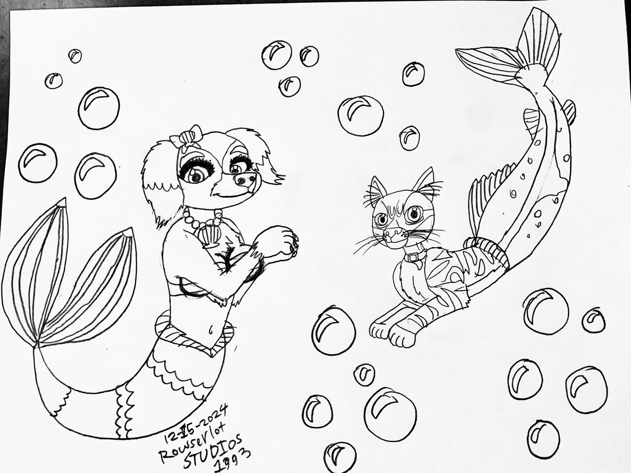 Mer-dog Gracie and Mer-cat Pedro by RowserlotStudios1993 on DeviantArt