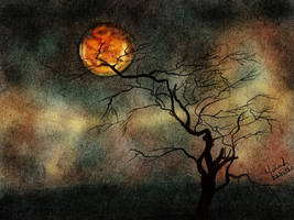 Blood Moon, Spooky landscape painting 