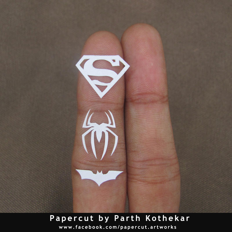 miniature papercut - superman - spiderman - batman