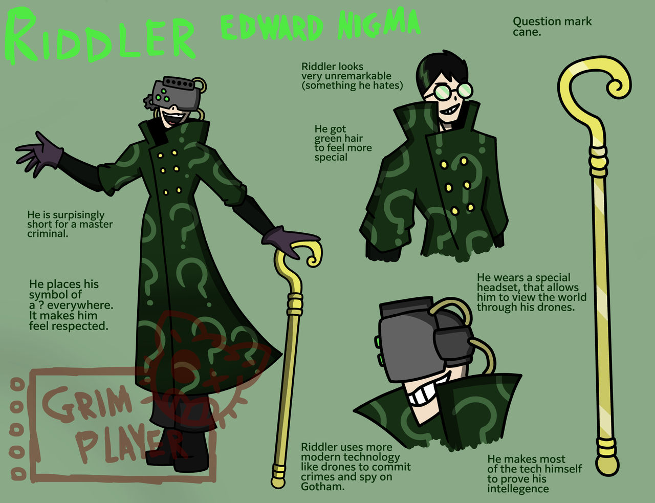 Color Swapped Riddler Riddler and Penguin Redesigns by GrimmestOfPlayers on DeviantArt