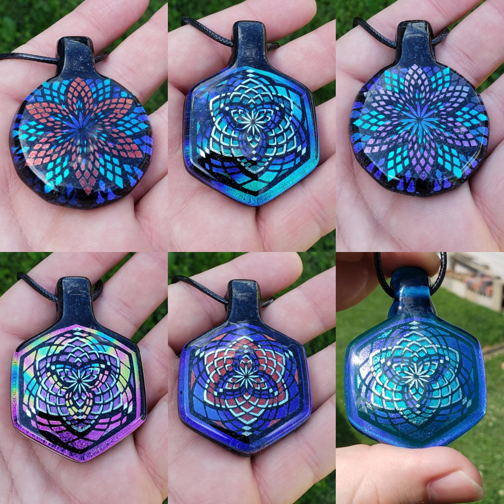 Dichroic Fillacello Style Fused Glass Art Pendant by DarkeVitrum on