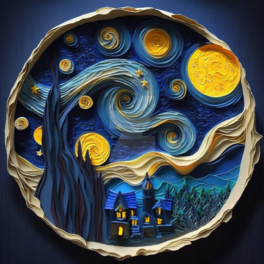 AI-generated Paper Quilling of The Starry Night by Itsgonnabeokay2023 on  DeviantArt