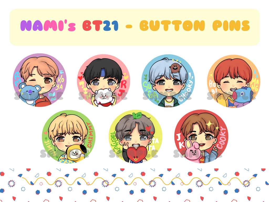  BTS x BT21  Button Pins FOR SALE by namiirin on DeviantArt