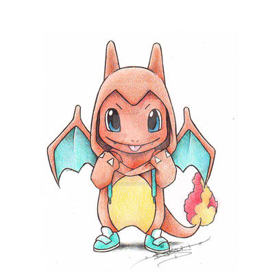 Charmander wearing a Charizard kigurumi