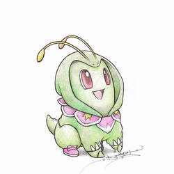 Chikorita wearing a Meganium Hoodie