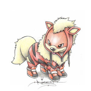 Growlithe wearing an Arcanine Onsie