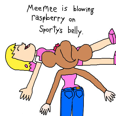 Loud Raspberry Belly Meemee blowing raspberries on Sporty's belly by Aiai4948 on DeviantArt