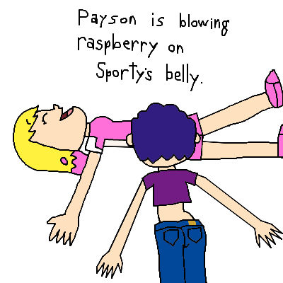 Payson blows a raspberry on Sporty's belly by Aiai4948 on DeviantArt