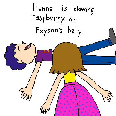 Hanna blowing raspberries on Payson's belly by Aiai4948 on DeviantArt