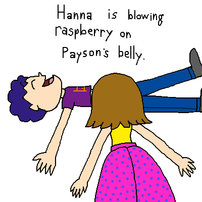 Hanna blowing raspberries on Payson's belly by Aiai4948 on DeviantArt