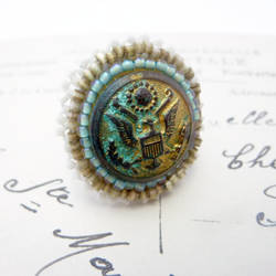 Military Button Bead Embroidered Cocktail Ring