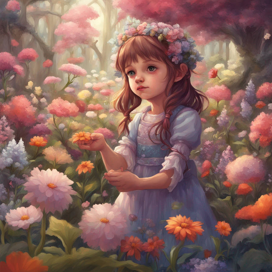 Little Girl In Flower Garden