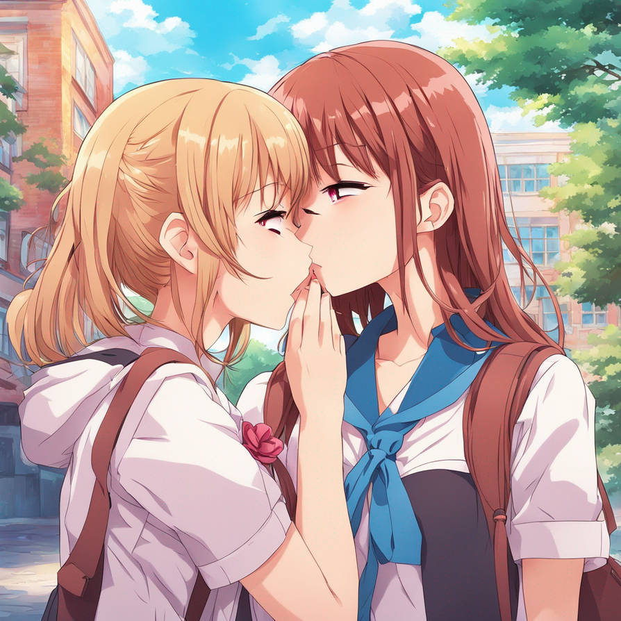 School girls outside kissing