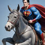 DreamShaper v7 superman riding on a donkey detaile