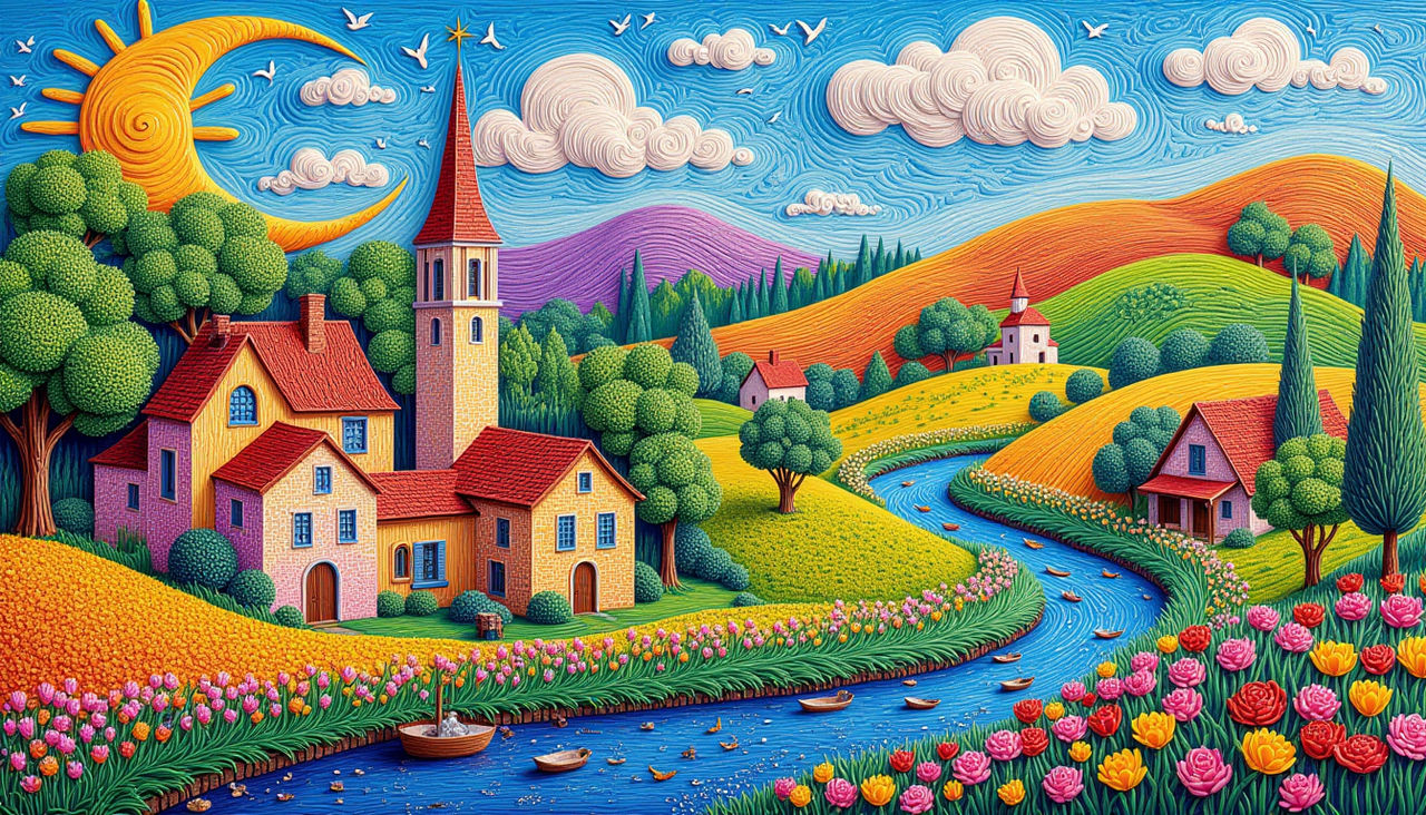 Vibrant Village Scene