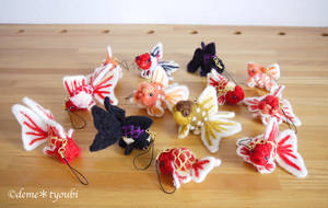 Cell Phone Strap of Felted Goldfishes