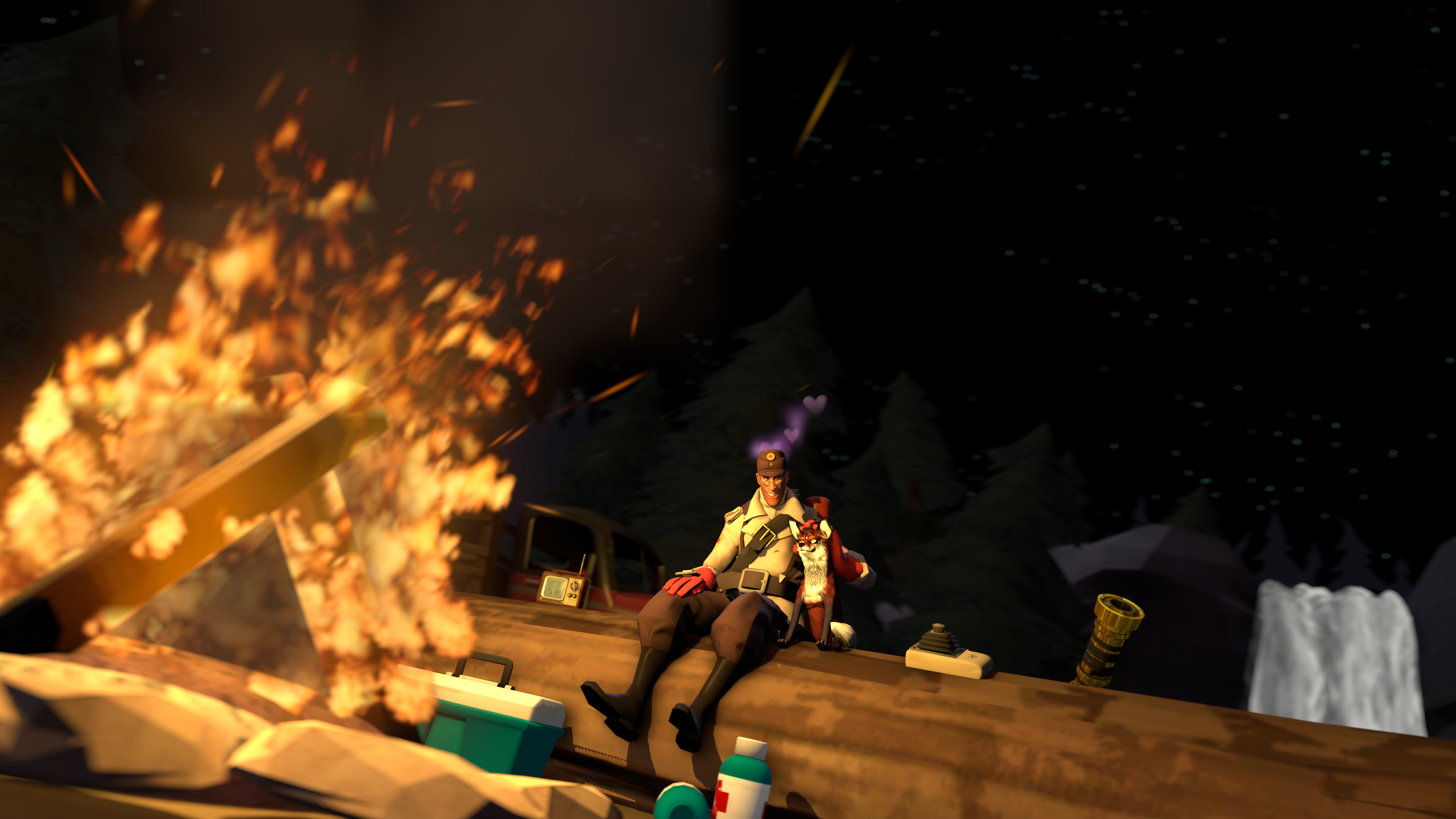 Two partnes at campfire (SFM)