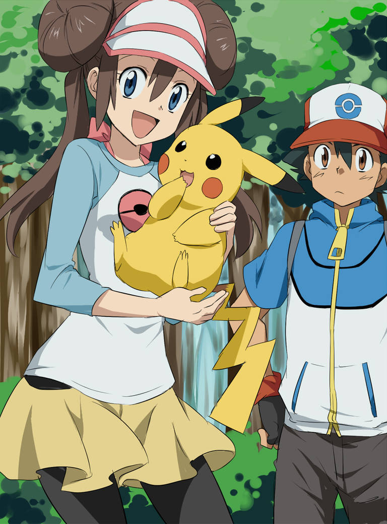 pikachu, rosa, and ash ketchum by pokeash500 on DeviantArt