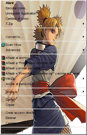 Menu contextual Temari