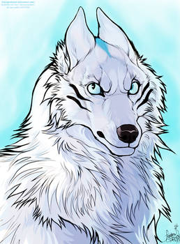 [commission] - white wolf in turquoise radiation
