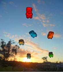 Flying Gummi bears- sunset