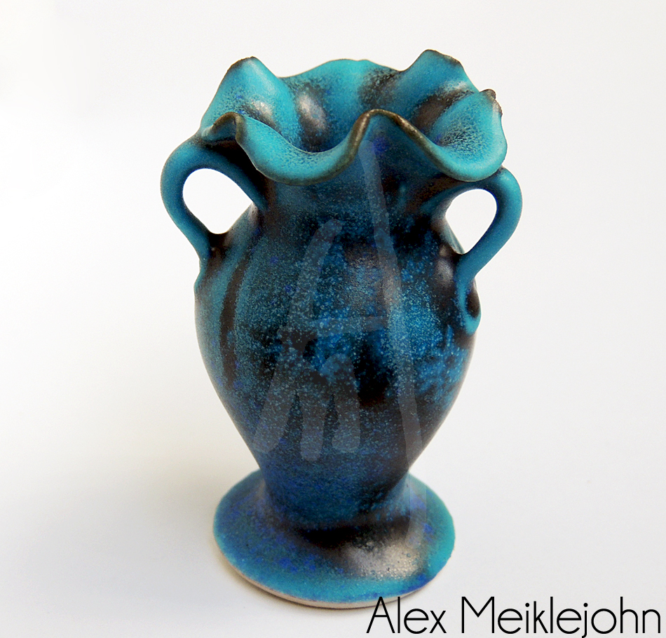 Miniature Hand Thrown Turquoise Large 3Handle Vase