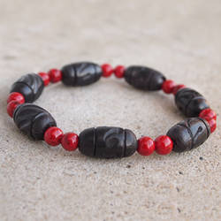 Black Wood and Red Elastic Bracelet