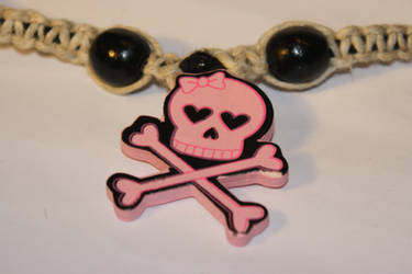 Pink and Black Skull Hemp Necklace (Close Up)