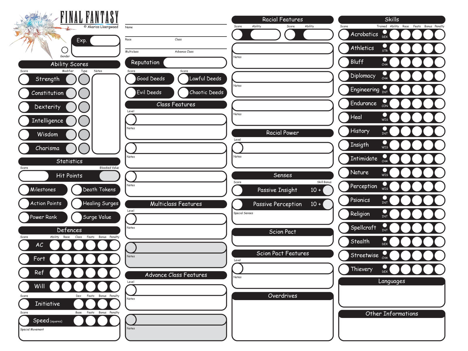 FF Character Sheet P.1, Old by Sohriin on DeviantArt