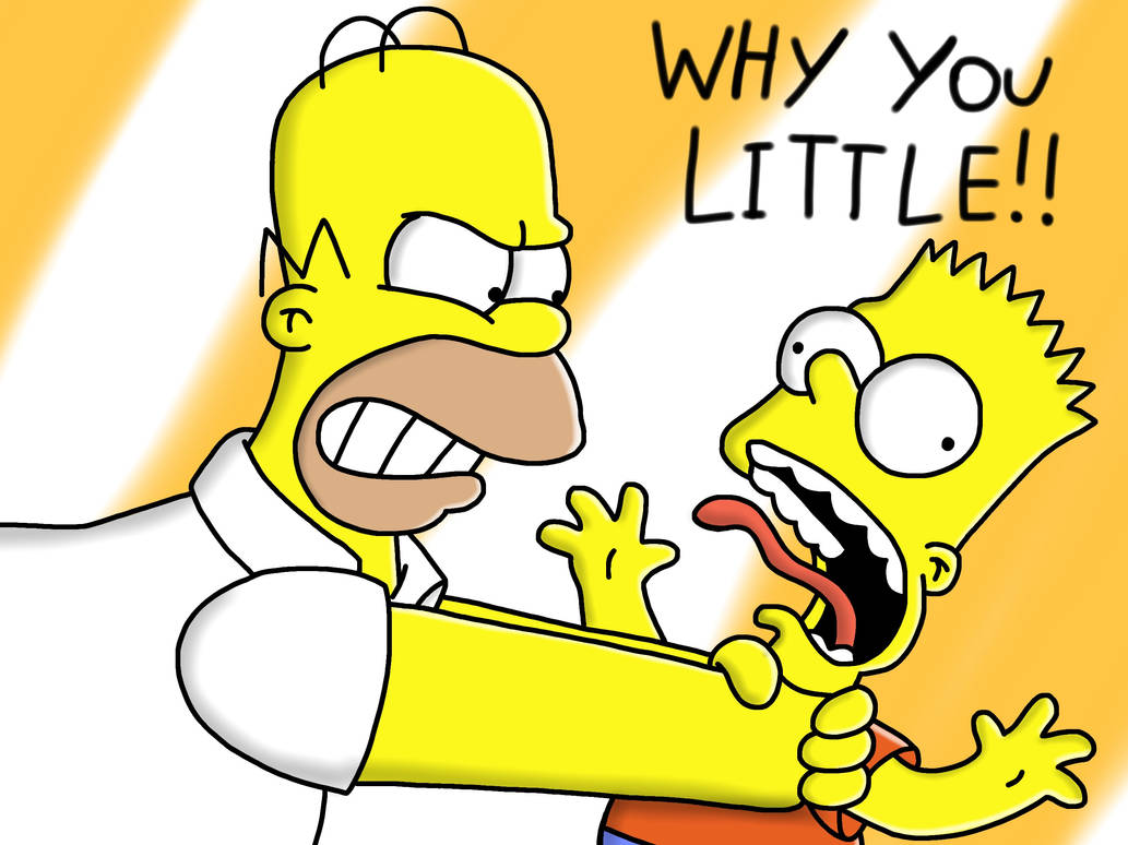 Мем душит. Симпсоны гомер душит Барта. Симпсон душит Барта. Гомер душит Барта картинки. Why you little Simpsons.