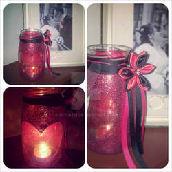 Red Glitter Heart Jar Candle Holder