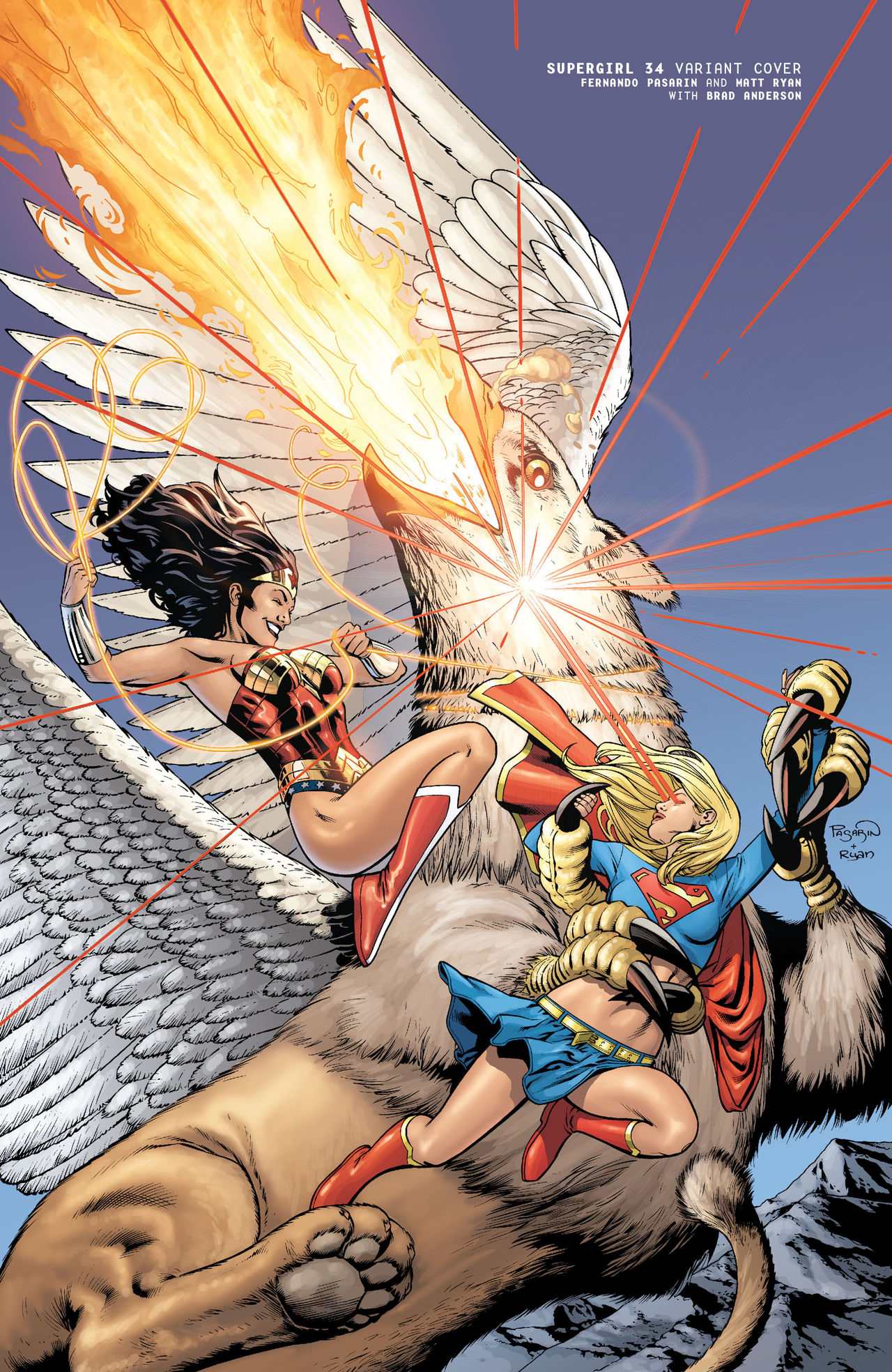 Supergirl and Wonder Woman combat Griffin by catchooo on DeviantArt