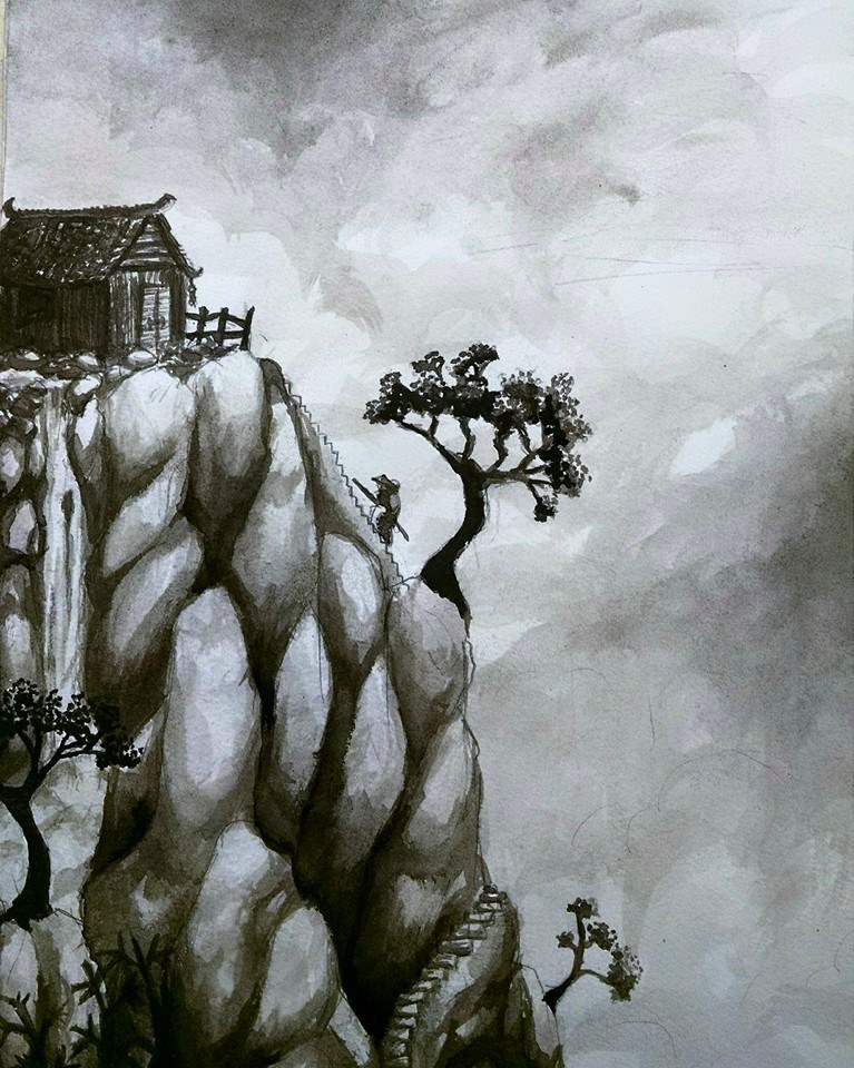 Taoist inspired landscape (India Ink)