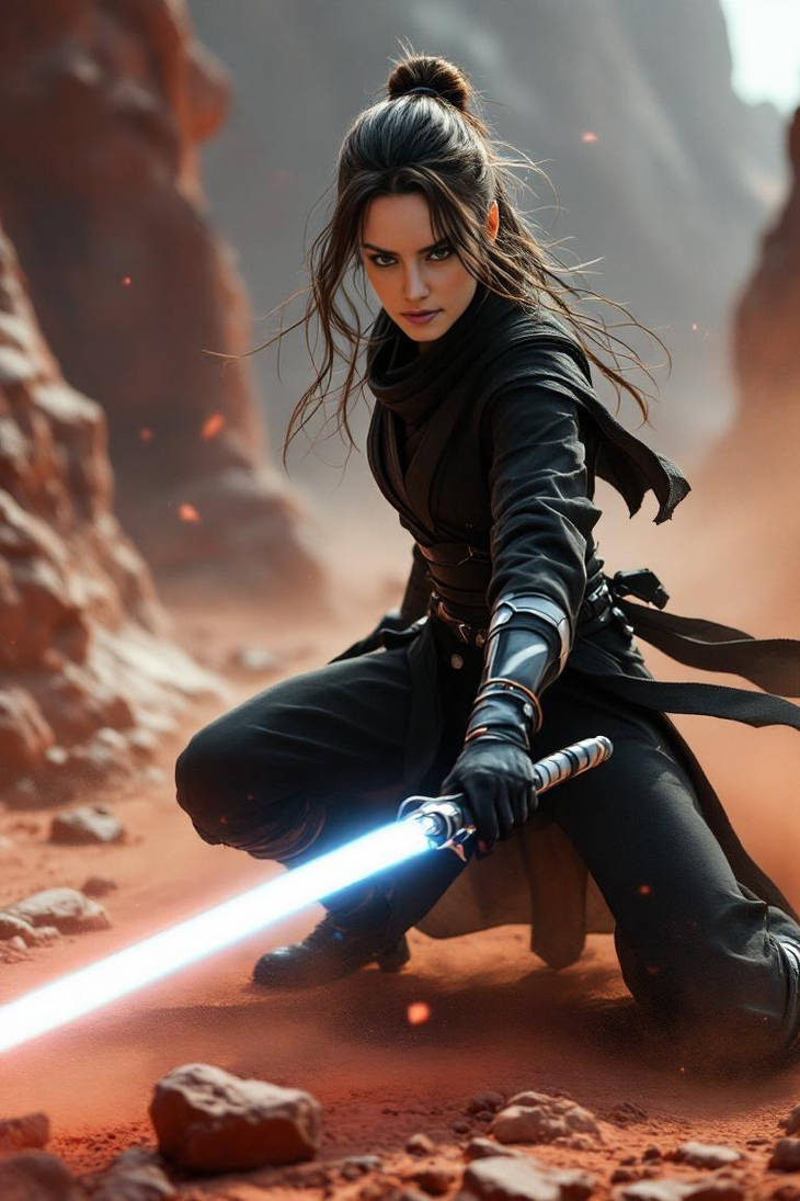 Rey practices on Crait by AIJoker on DeviantArt