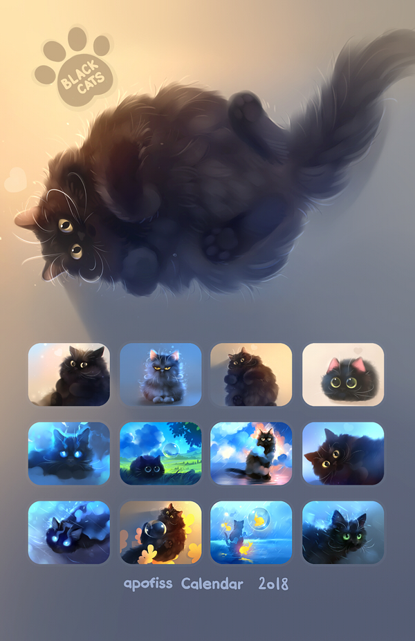 2018 Calendar - Black Cats by Apofiss