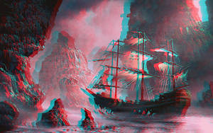 Ghost ship approaching Relief 3D Anaglyph Red Cyan