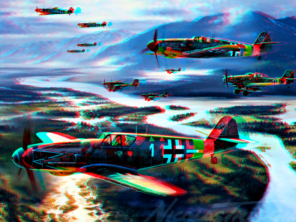 Battle-airplane 3D Anaglyph Rouge Cyan