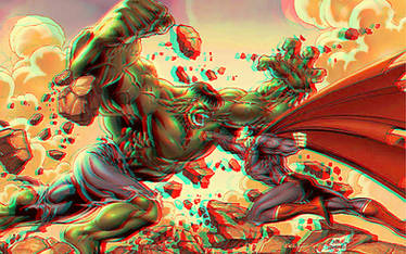 Superman Vs Hulk 3D Relief Rouge Cyan Anaglyph