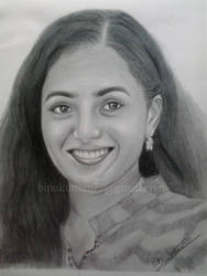 nithya menon  pencil drawing by binukuttan