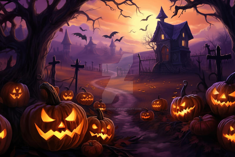Spooky Halloween Village with Jack-o-Lanterns and by Creativision1 on ...